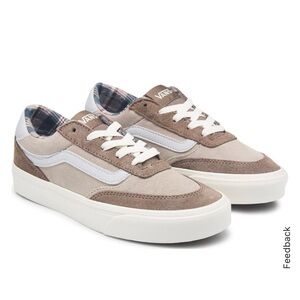 Vans Women's Brooklyn Ls in Outdoor Plaid Sneakers Warm Taupe 7.5